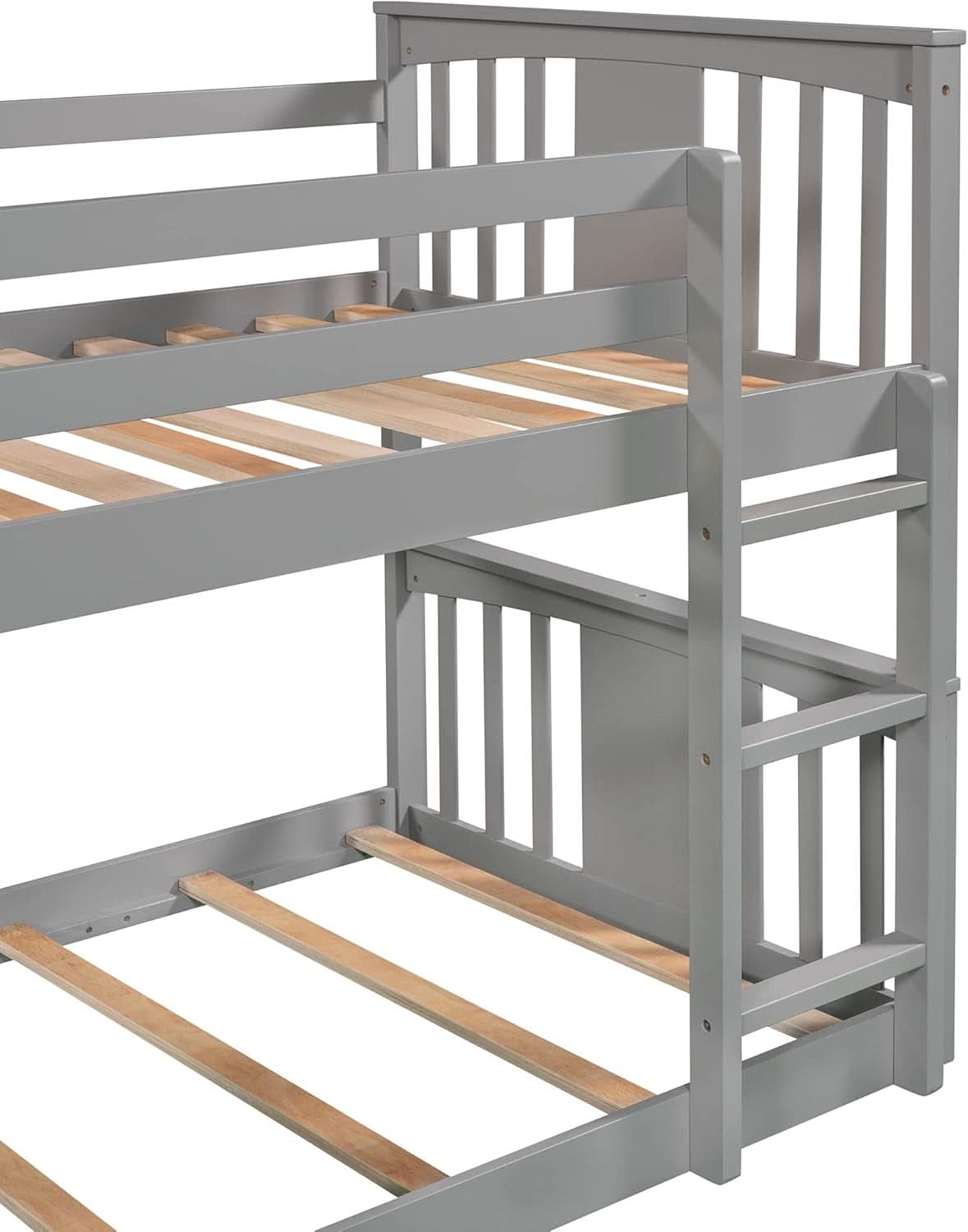 Twin Over Twin Bunk Bed With Slide In Gray For Kids