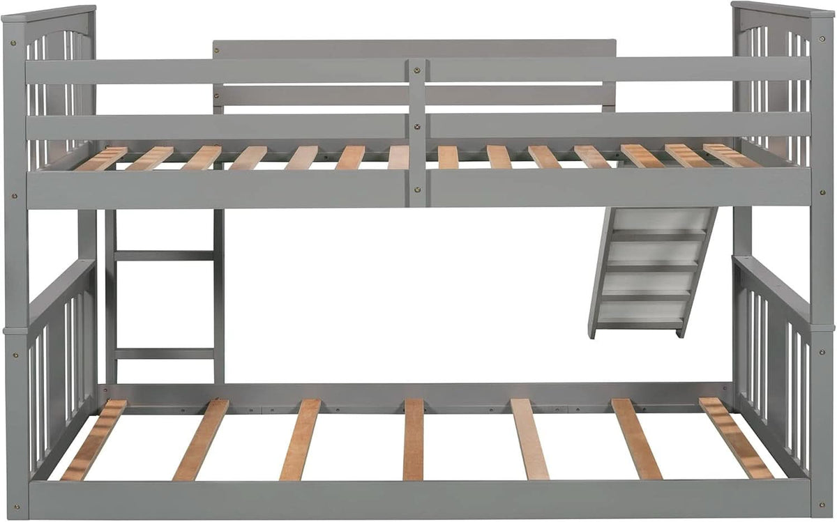 Twin Over Twin Bunk Bed With Slide In Gray For Kids