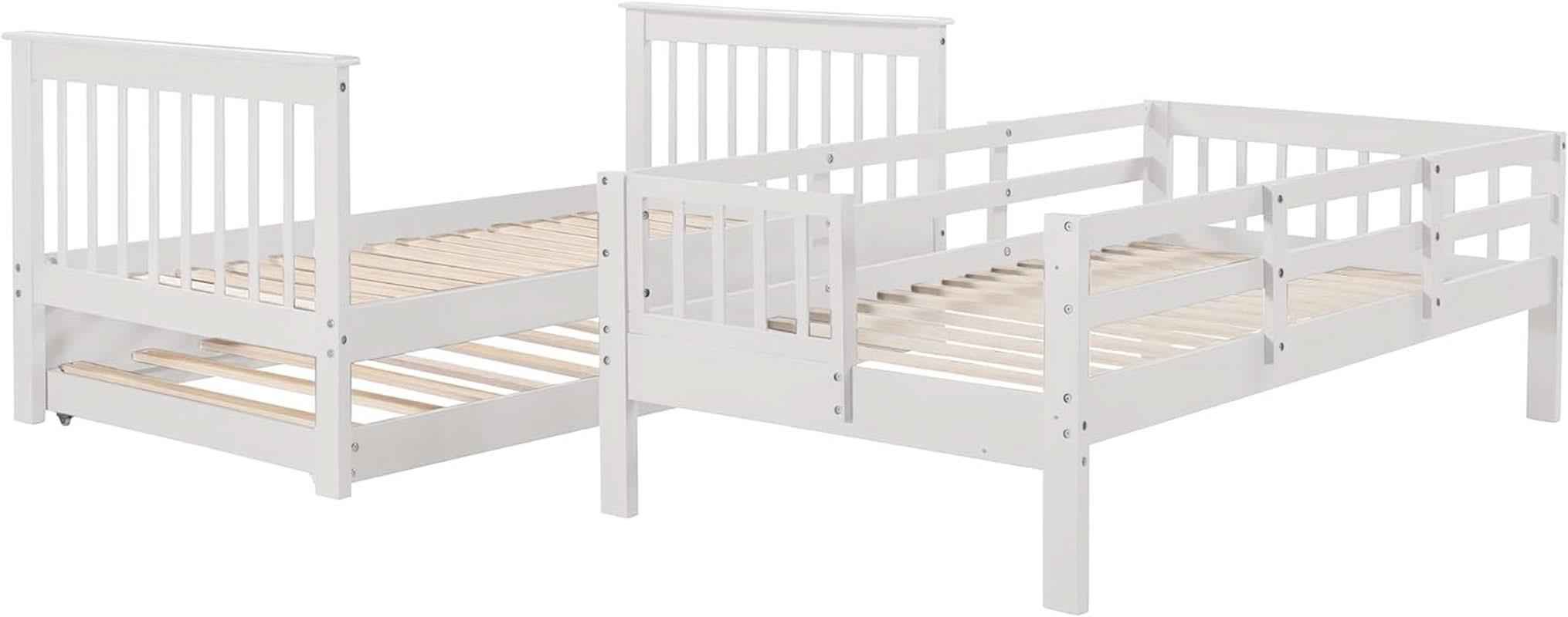 Twin Over Twin Bunk Bed With Stairs And Trundle White