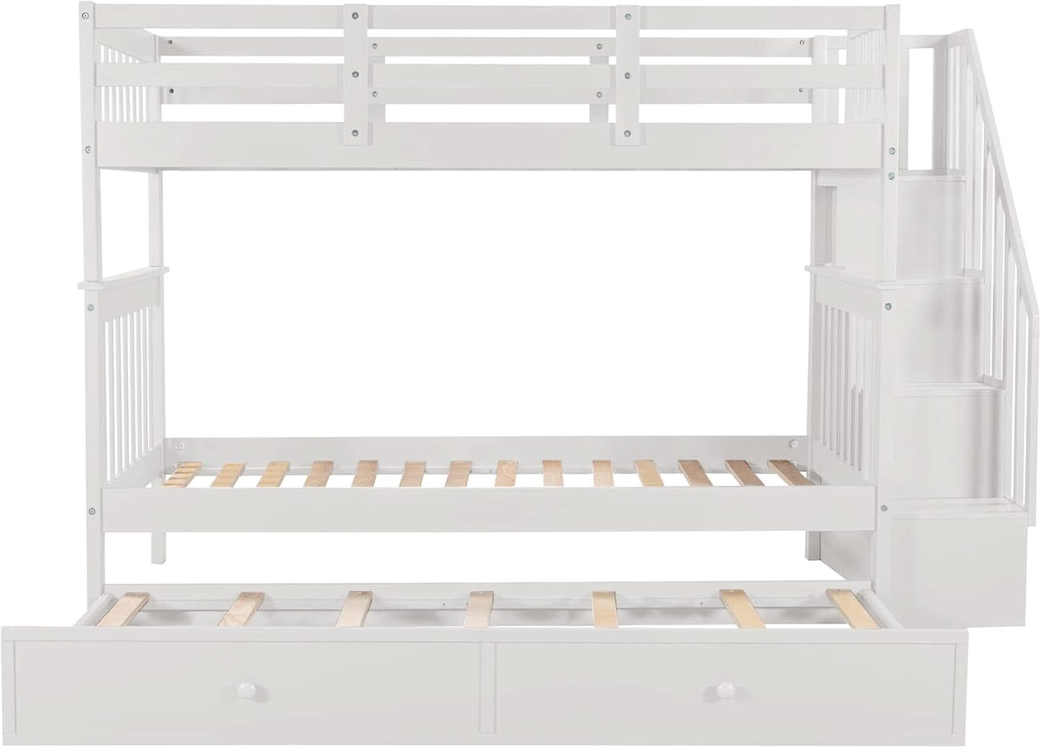 Twin Over Twin Bunk Bed With Stairs And Trundle White