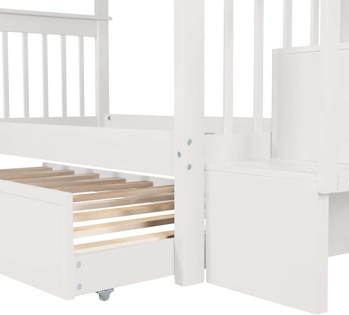 Twin Over Twin Bunk Bed With Stairs And Trundle White