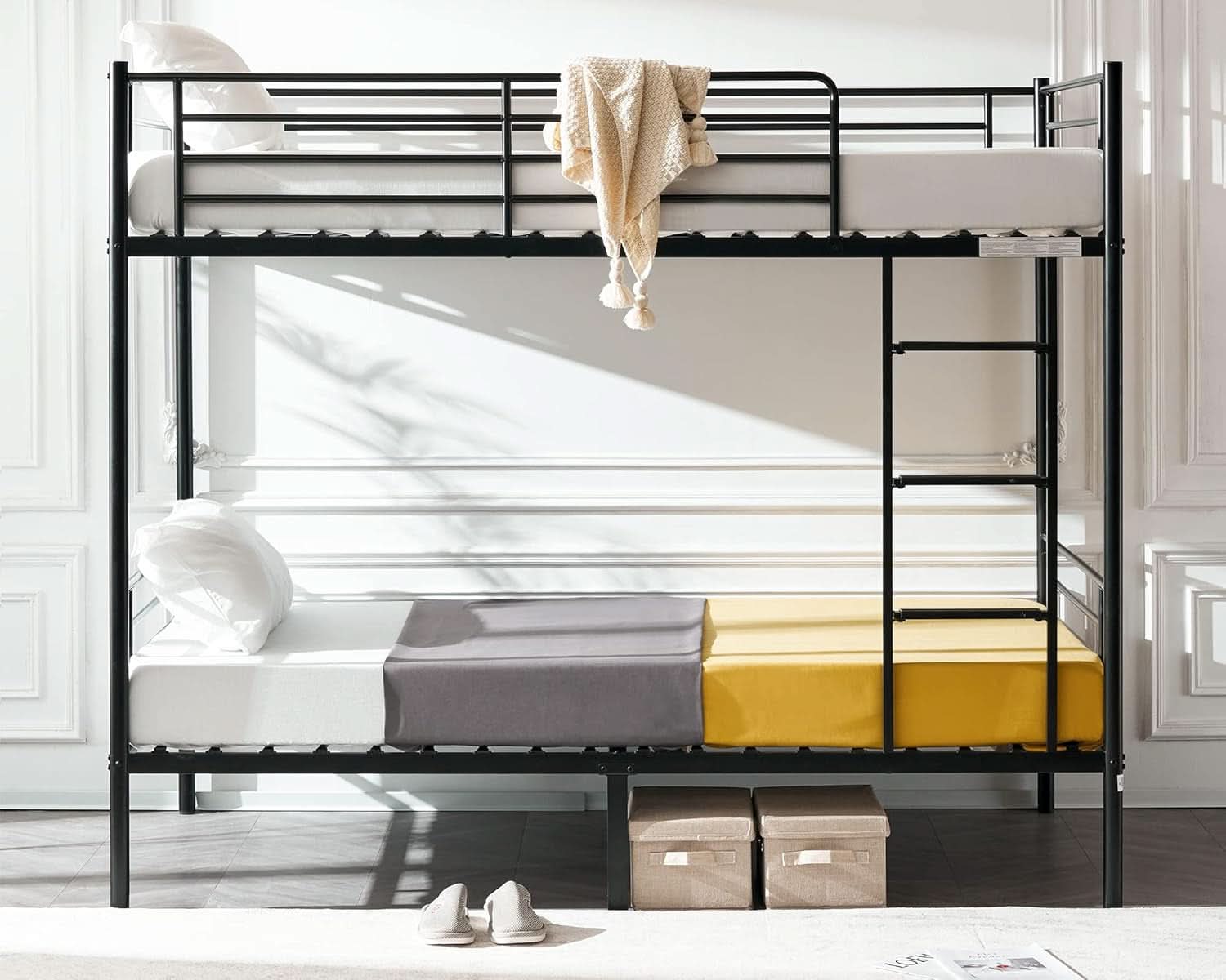 Twin Over Twin Bunk Bed With Stairs Black Metal Frame
