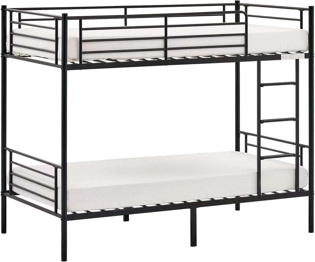 Twin Over Twin Bunk Bed With Stairs Black Metal Frame