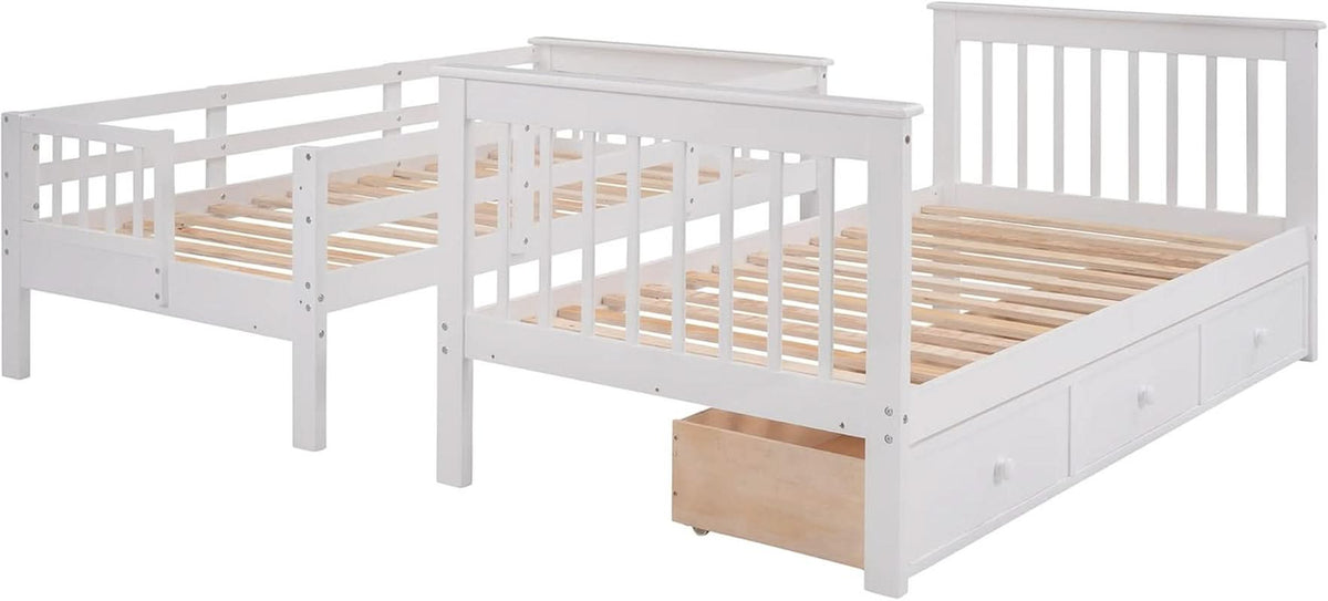 Twin Over Twin Bunk Bed With Stairs Guard Rail And Storage Drawers White