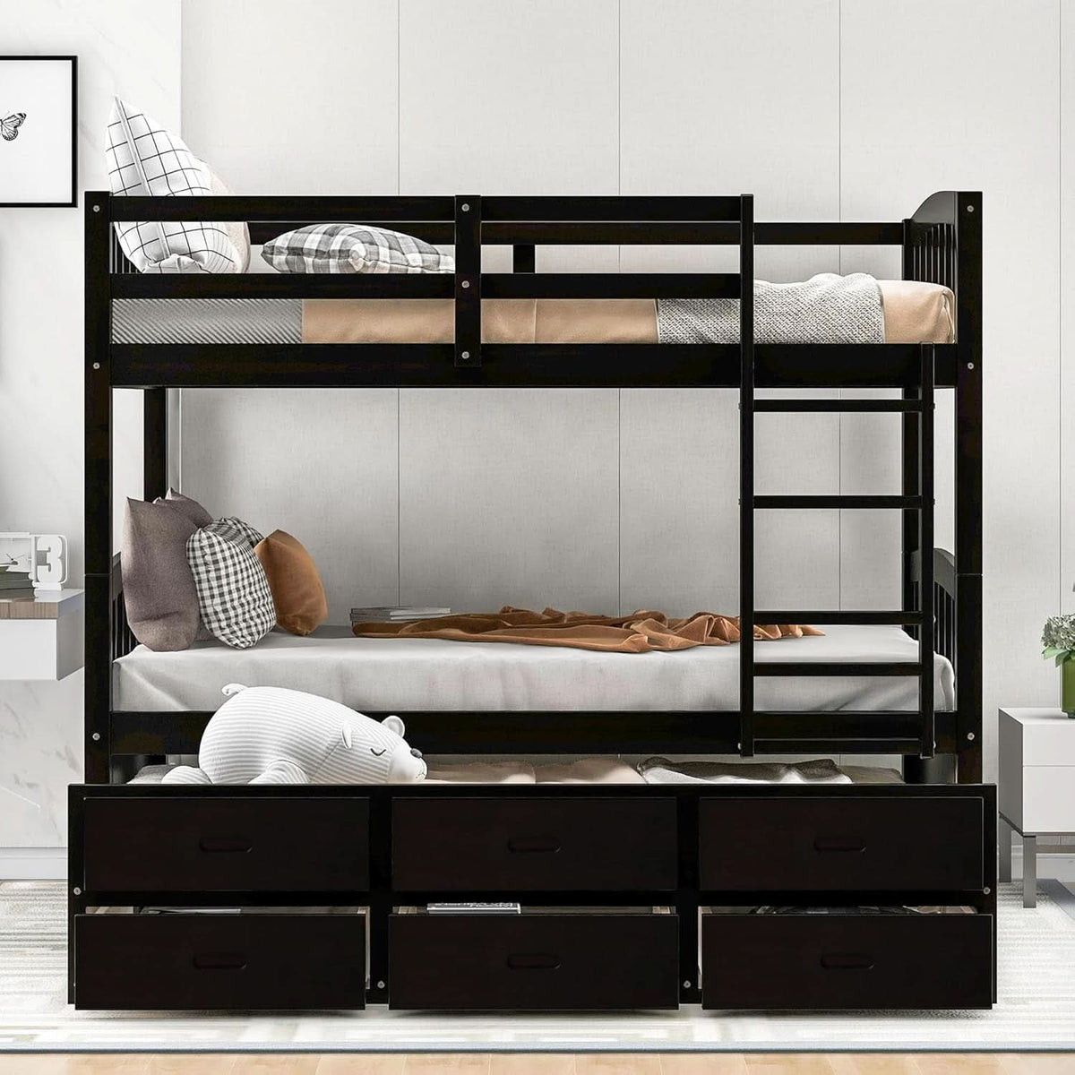 Twin Over Twin Bunk Bed With Trundle Espresso Finish
