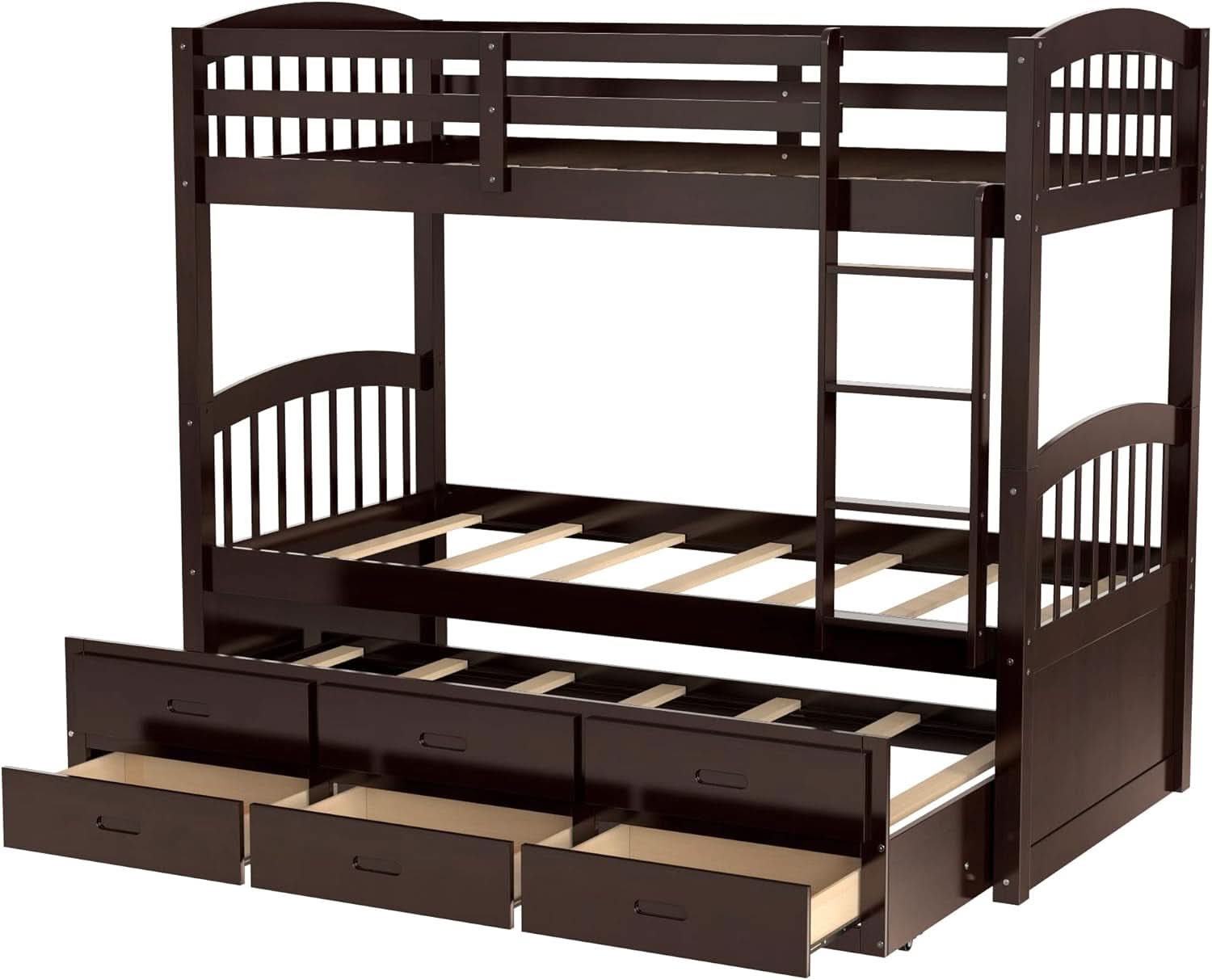 Twin Over Twin Bunk Bed With Trundle Espresso Finish
