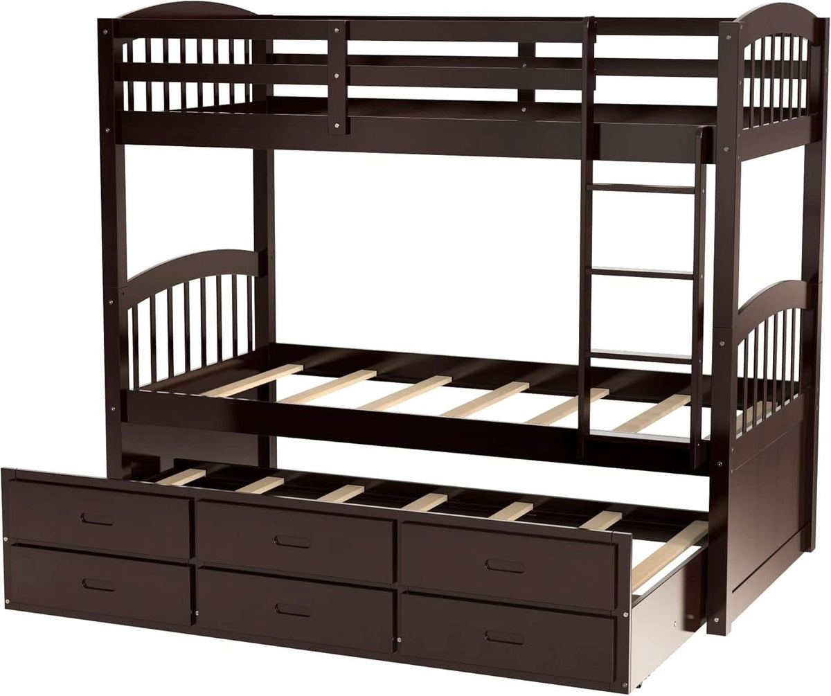 Twin Over Twin Bunk Bed With Trundle Espresso Finish