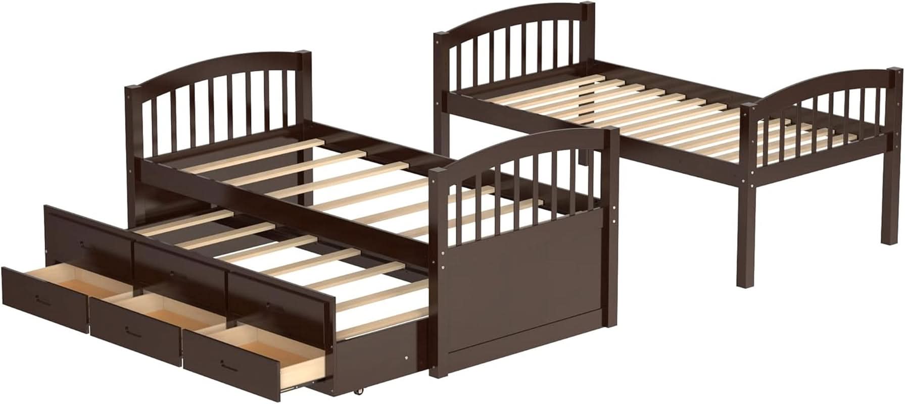 Twin Over Twin Bunk Bed With Trundle Espresso Finish