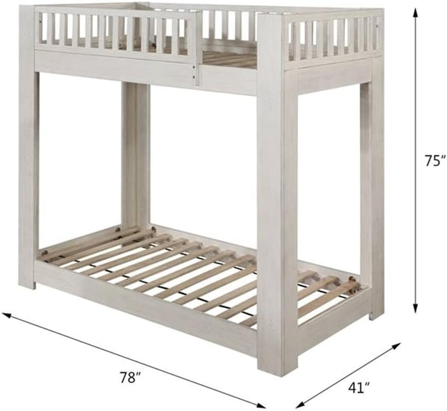 Twin Over Twin Bunk Bed With Wood Ladder Weathered White