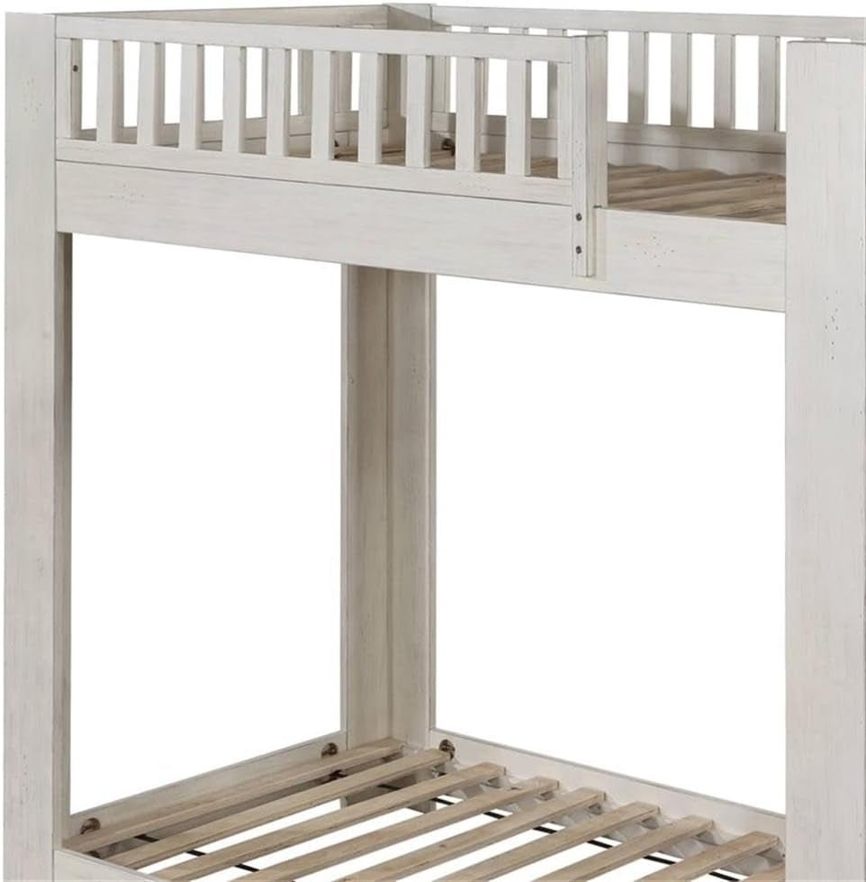 Twin Over Twin Bunk Bed With Wood Ladder Weathered White
