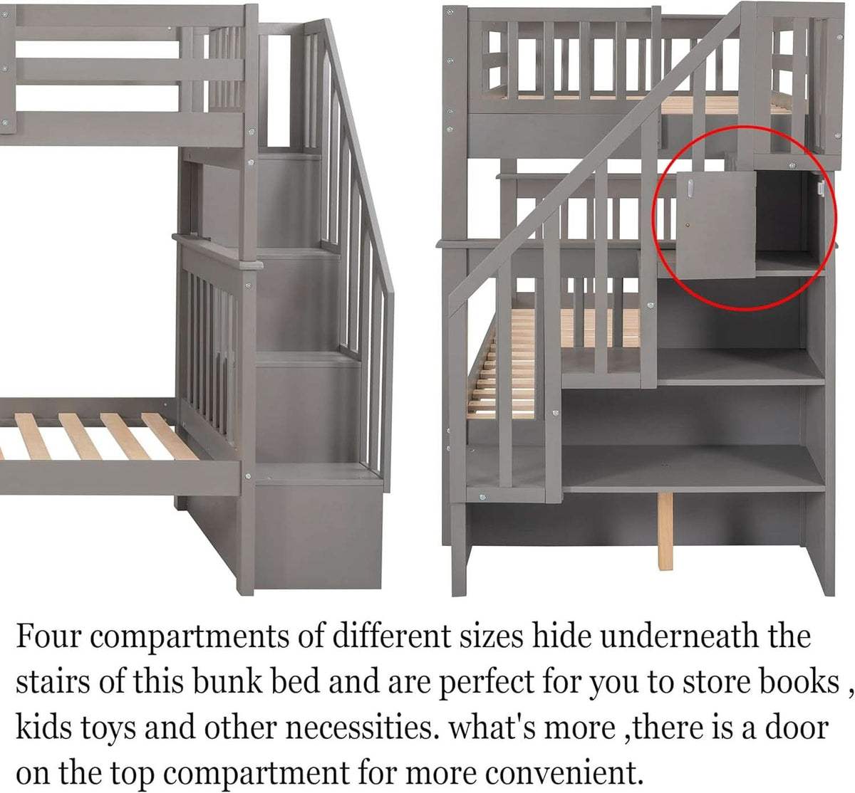 Twin Over Twin Bunk Beds With Stairs Grey For Kids Dorm