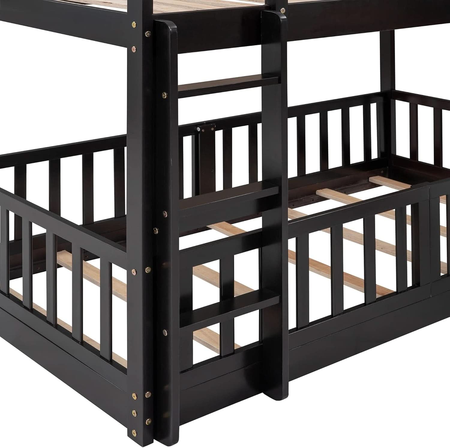 Twin Over Twin Floor Bunk Bed With Slide And Ladder