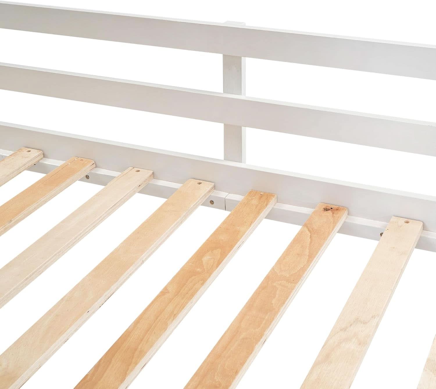 Twin Over Twin House Bunk Bed Frame White Brown With Roof