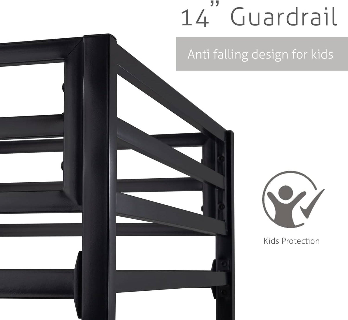 Twin Over Twin Metal Bunk Bed Black Guardrail And Ladder