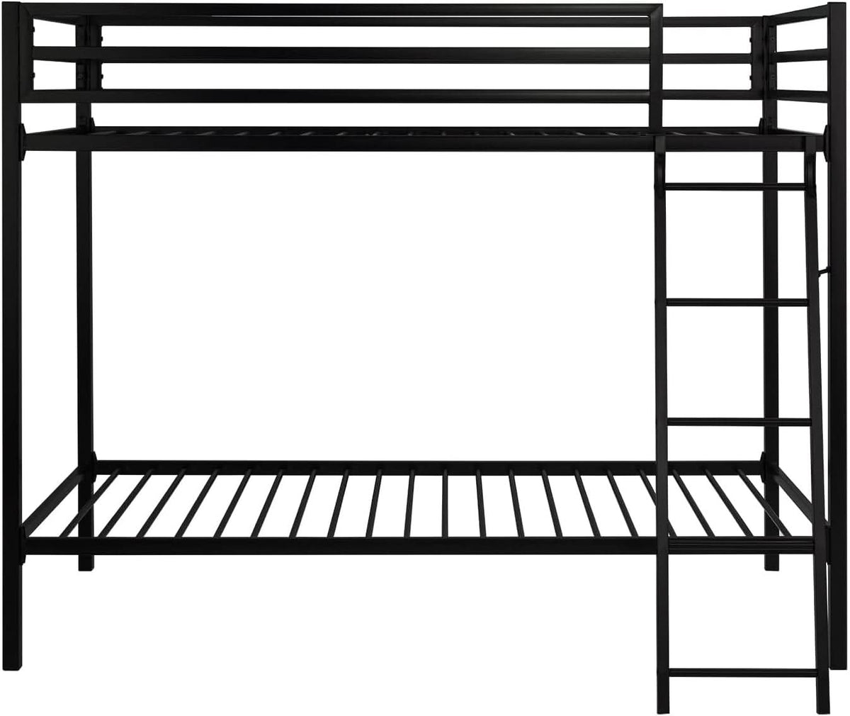 Twin Over Twin Metal Bunk Bed Black Guardrail And Ladder