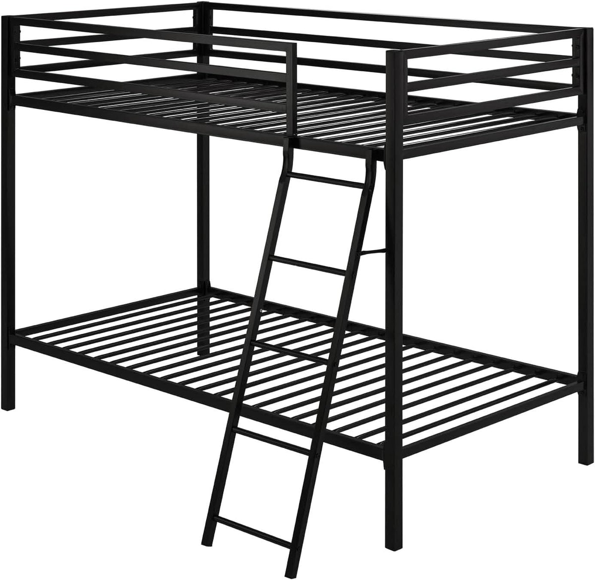 Twin Over Twin Metal Bunk Bed Black Guardrail And Ladder