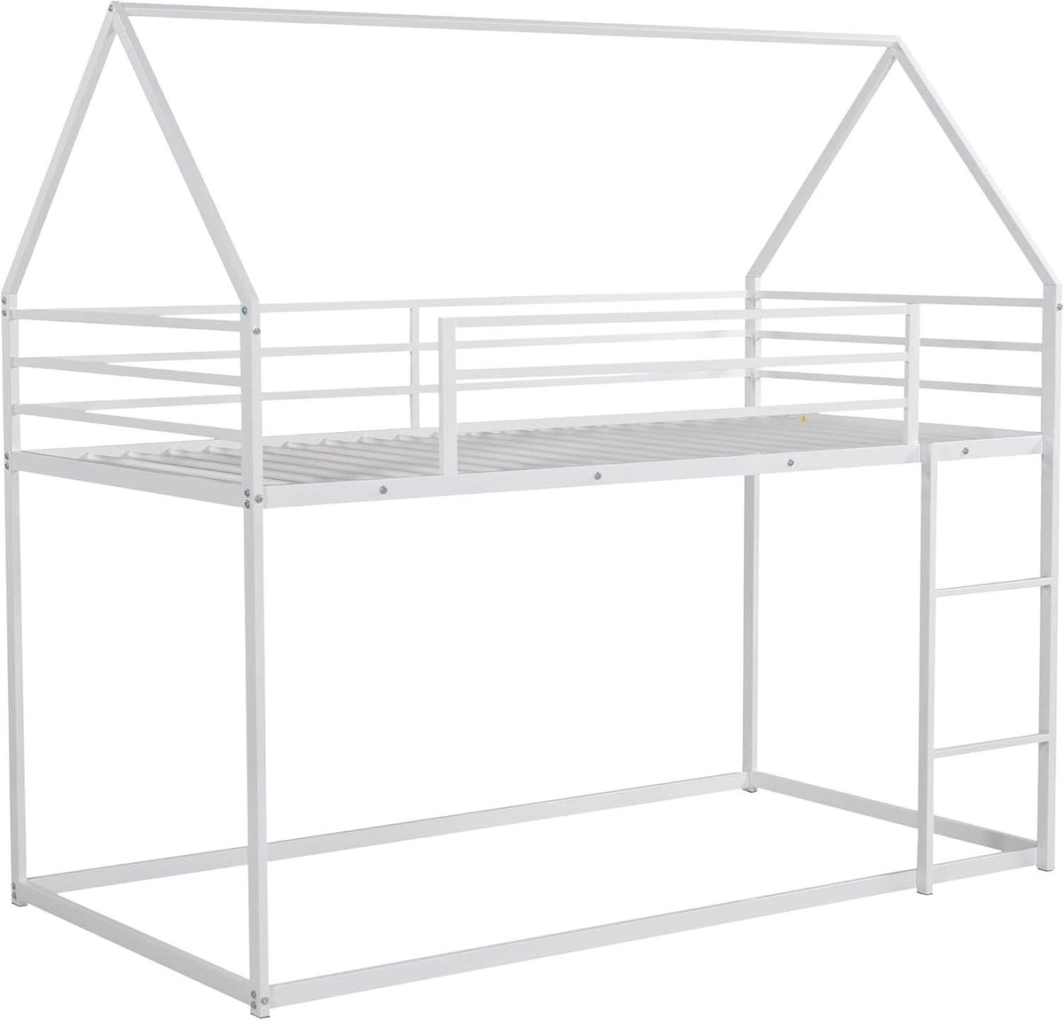 Twin Over Twin Metal Bunk Bed Ladder House Shaped Frame