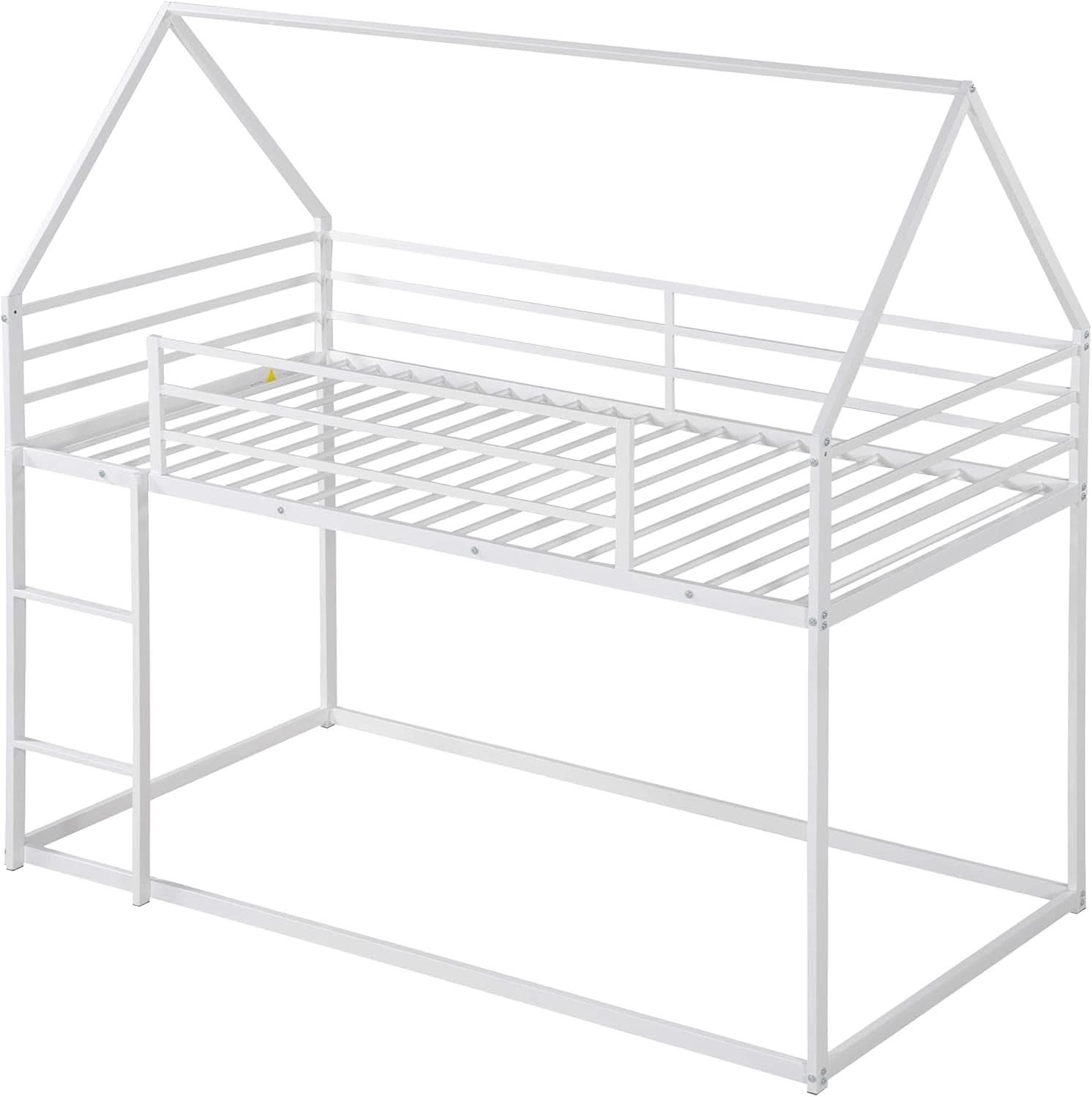 Twin Over Twin Metal Bunk Bed Ladder House Shaped Frame