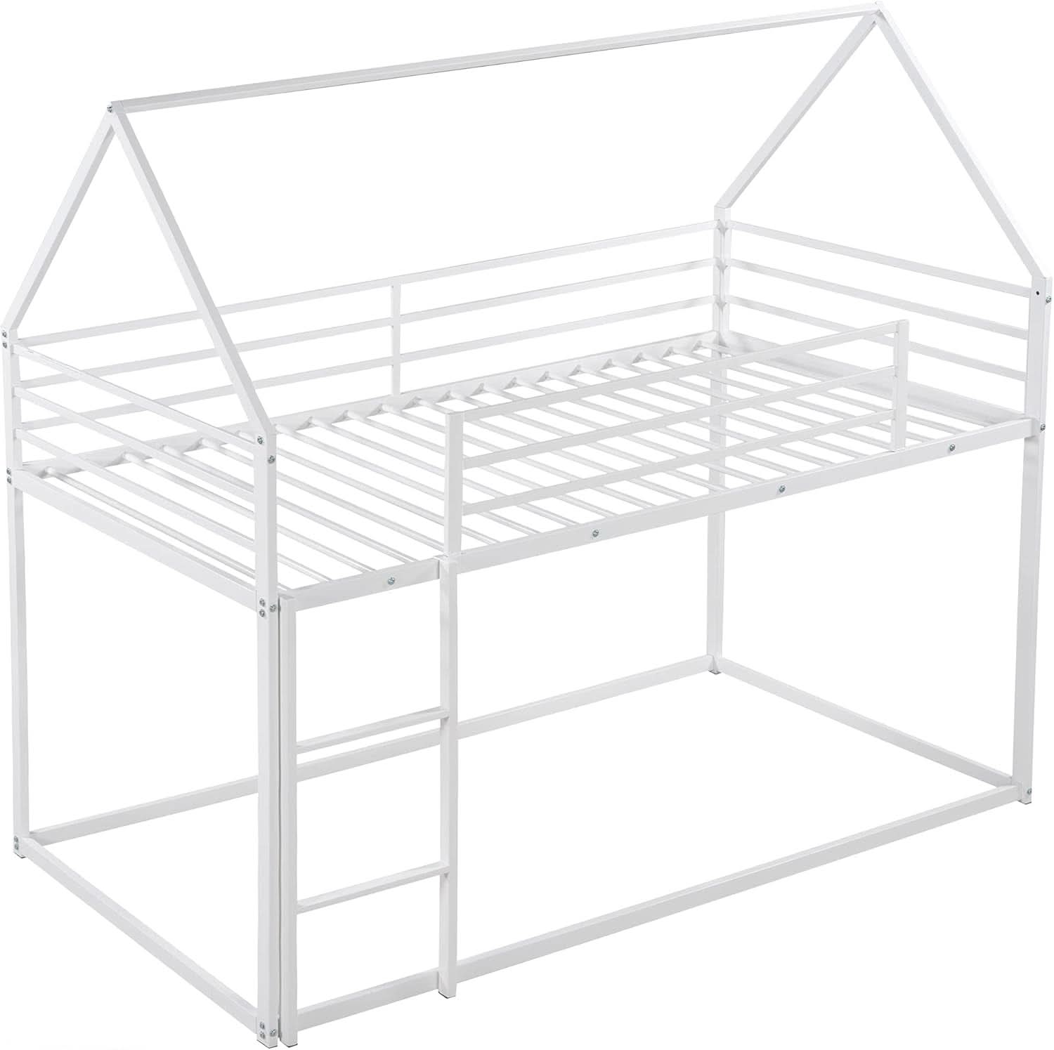 Twin Over Twin Metal Bunk Bed Ladder House Shaped Frame