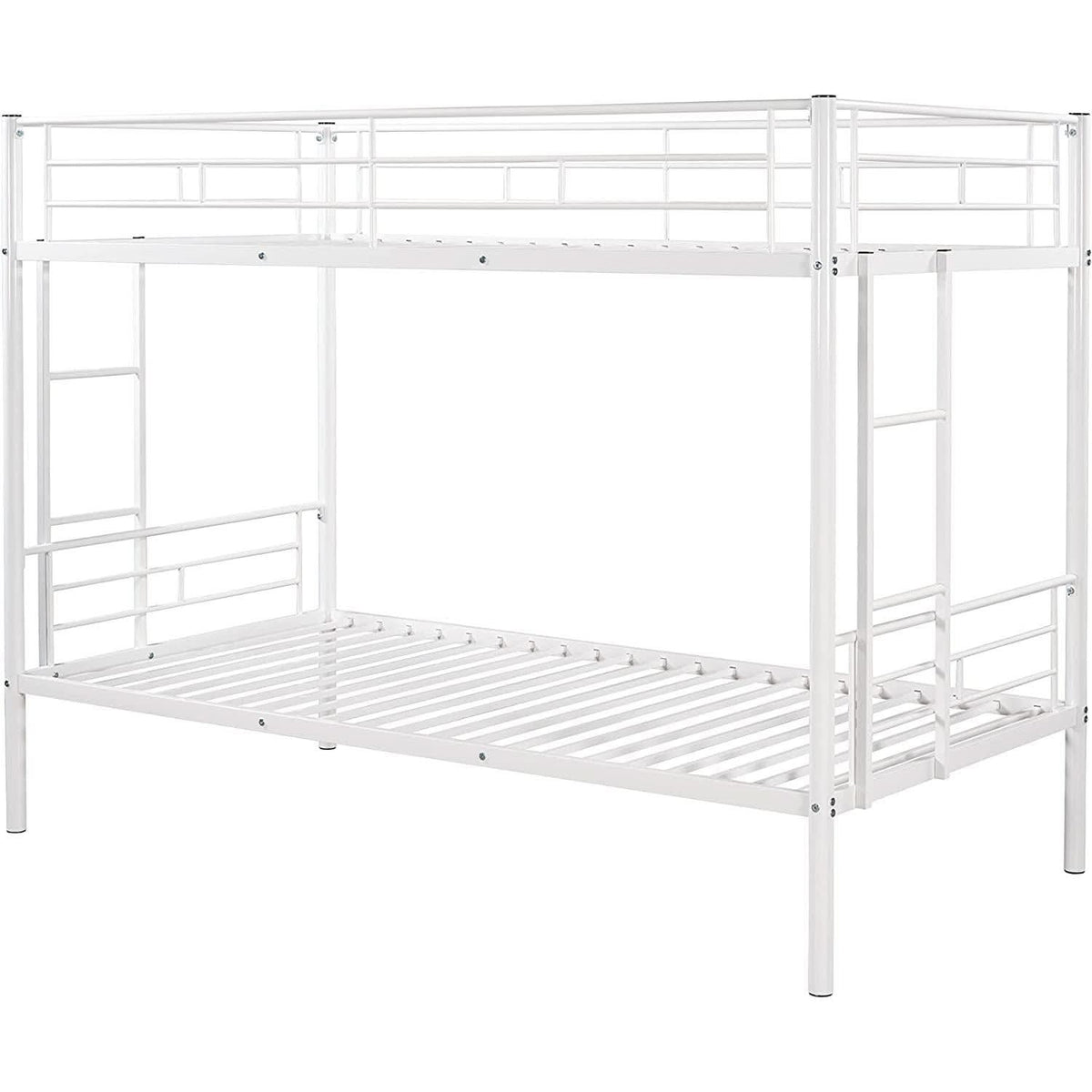 Twin Over Twin Metal Bunk Bed With 2 Ladders White