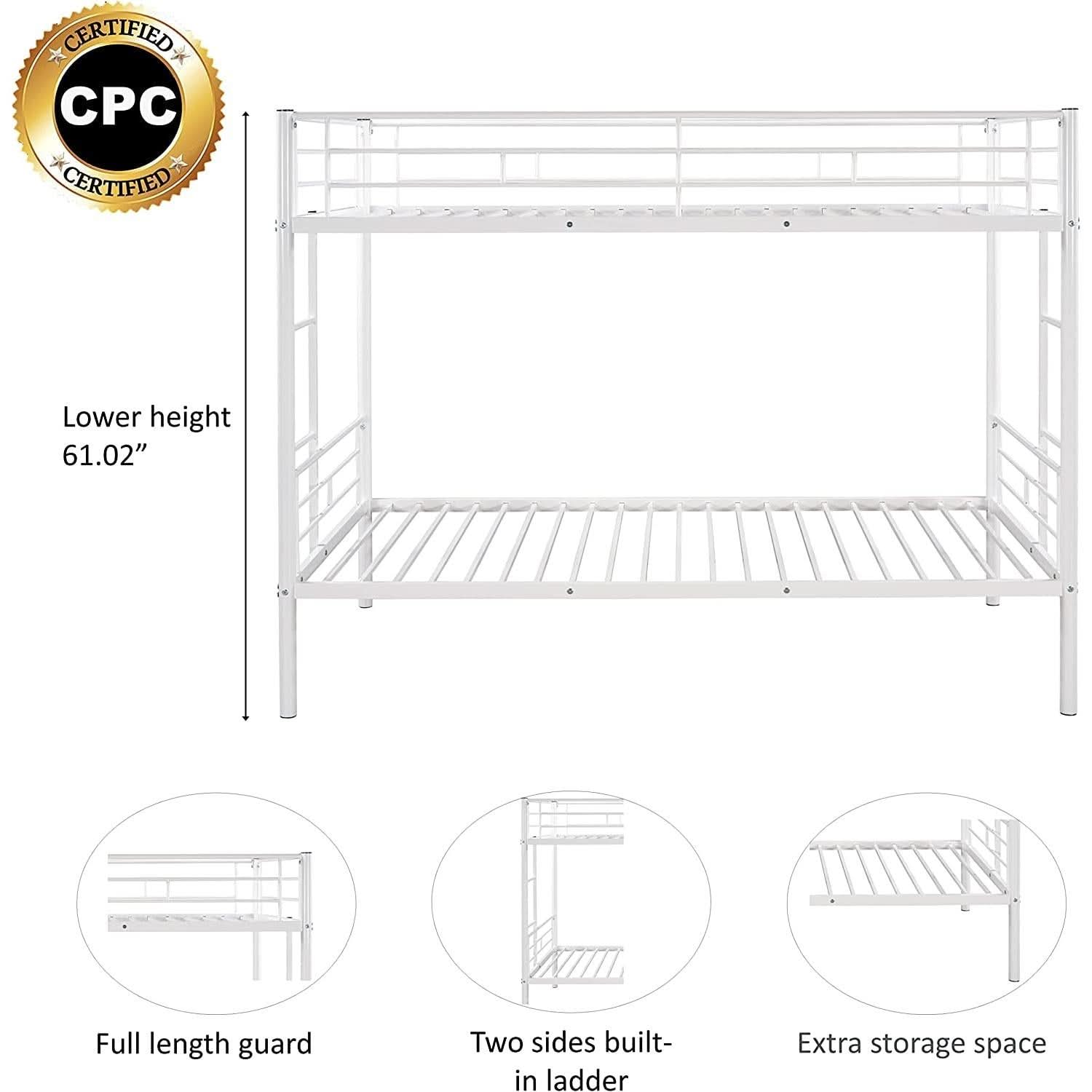 Twin Over Twin Metal Bunk Bed With 2 Ladders White