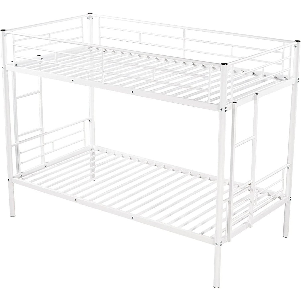 Twin Over Twin Metal Bunk Bed With 2 Ladders White