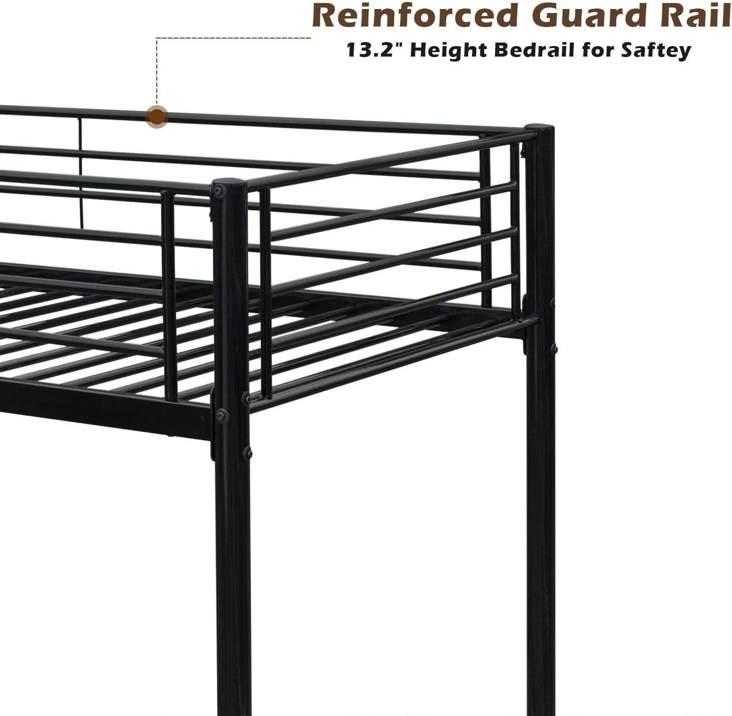 Twin Over Twin Metal Bunk Bed With Flat Ladder Black