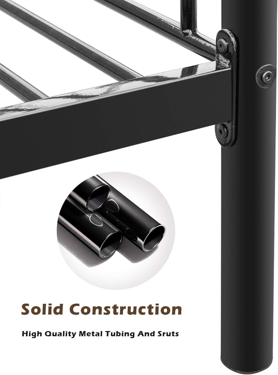 Twin Over Twin Metal Bunk Bed With Flat Ladder Black