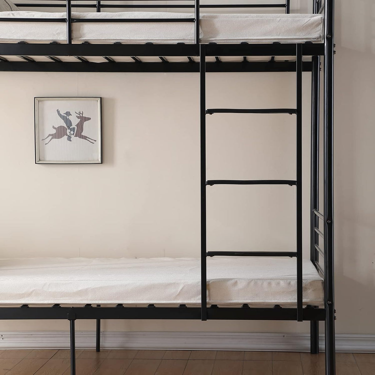Twin Over Twin Metal Bunk Bed With Flat Ladder Black