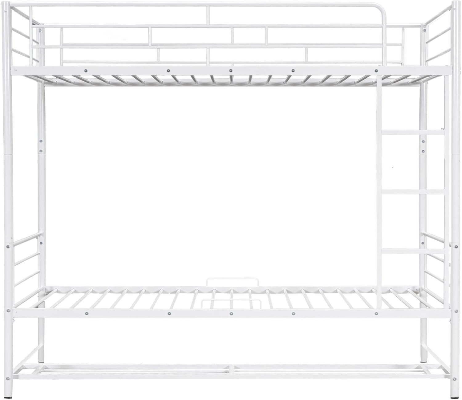 Twin Over Twin Metal Bunk Bed With Shelf and Rails White