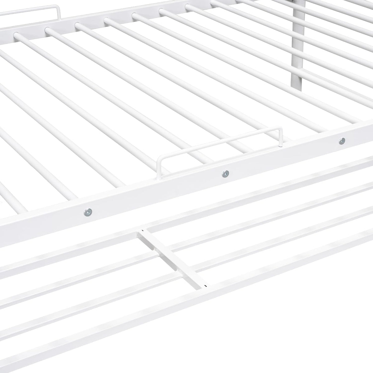 Twin Over Twin Metal Bunk Bed With Shelf and Rails White