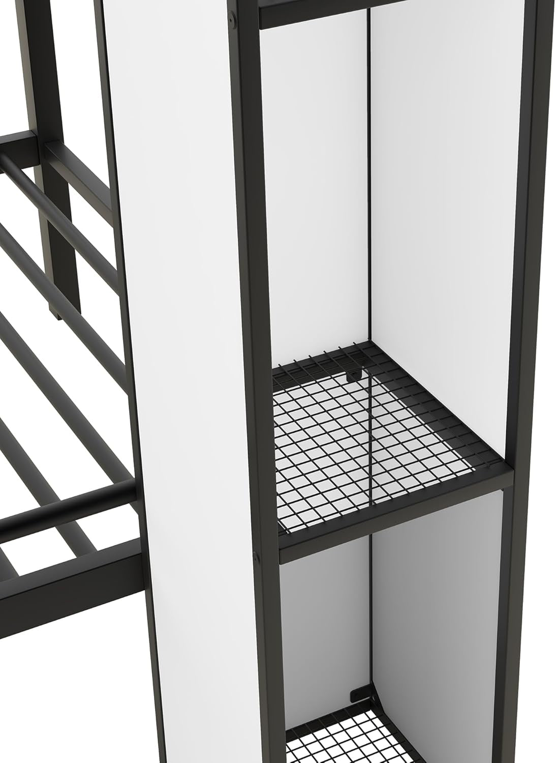 Twin Over Twin Metal Bunk Bed With Stairs And Storage Wardrobe Black And White