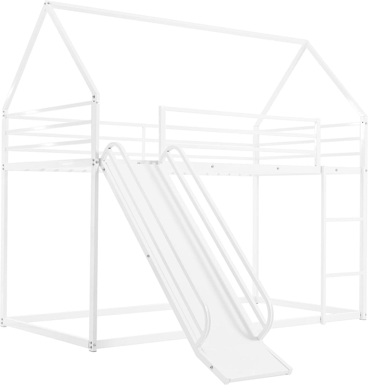 Twin Over Twin Metal Floor Bunk Bed With Slide Playhouse