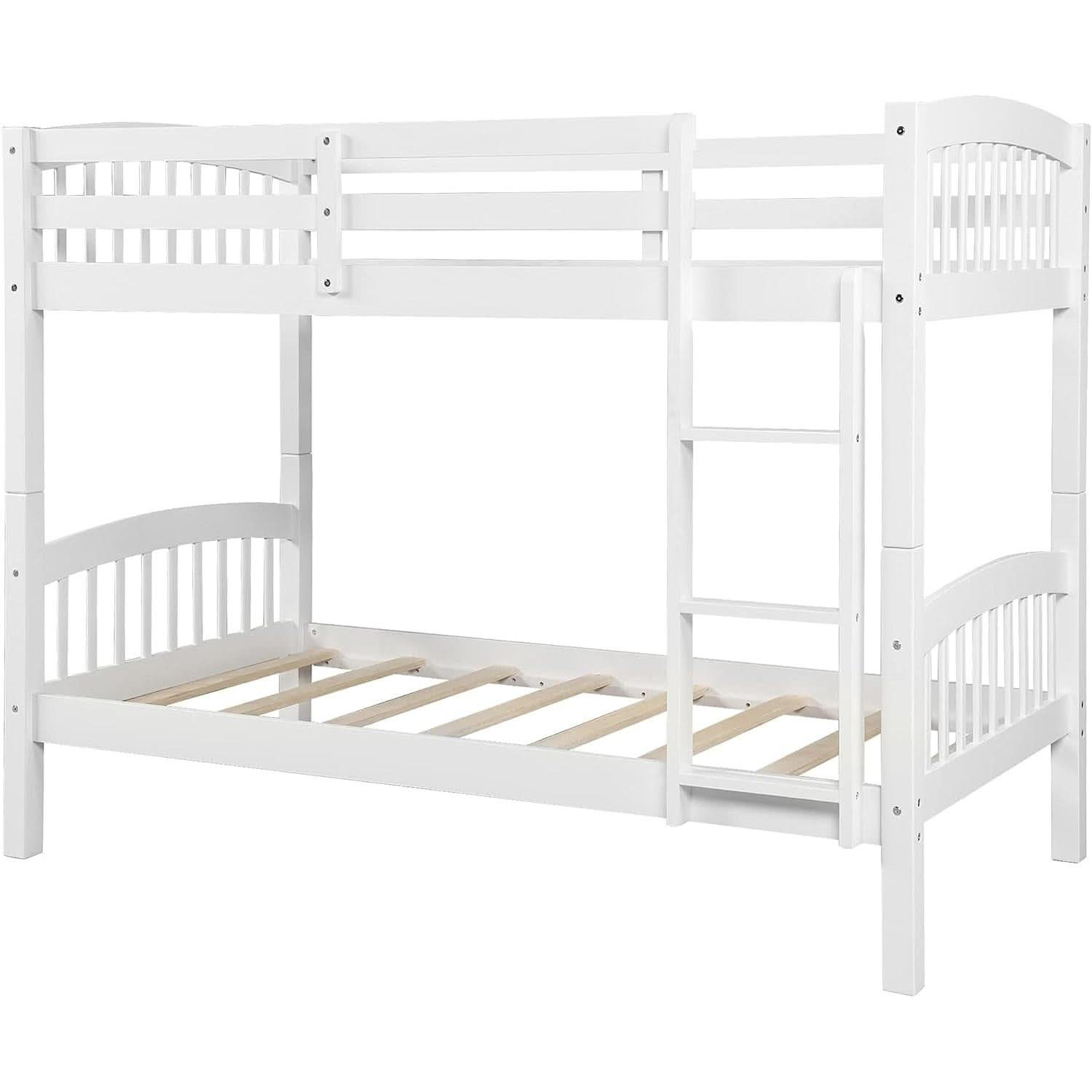 Twin Over Twin Wood Bunk Bed With Ladder Natural Finish