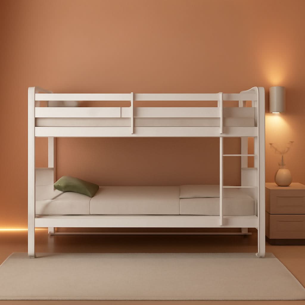 Twin Over Twin Wood Bunk Bed With Ladder Natural Finish