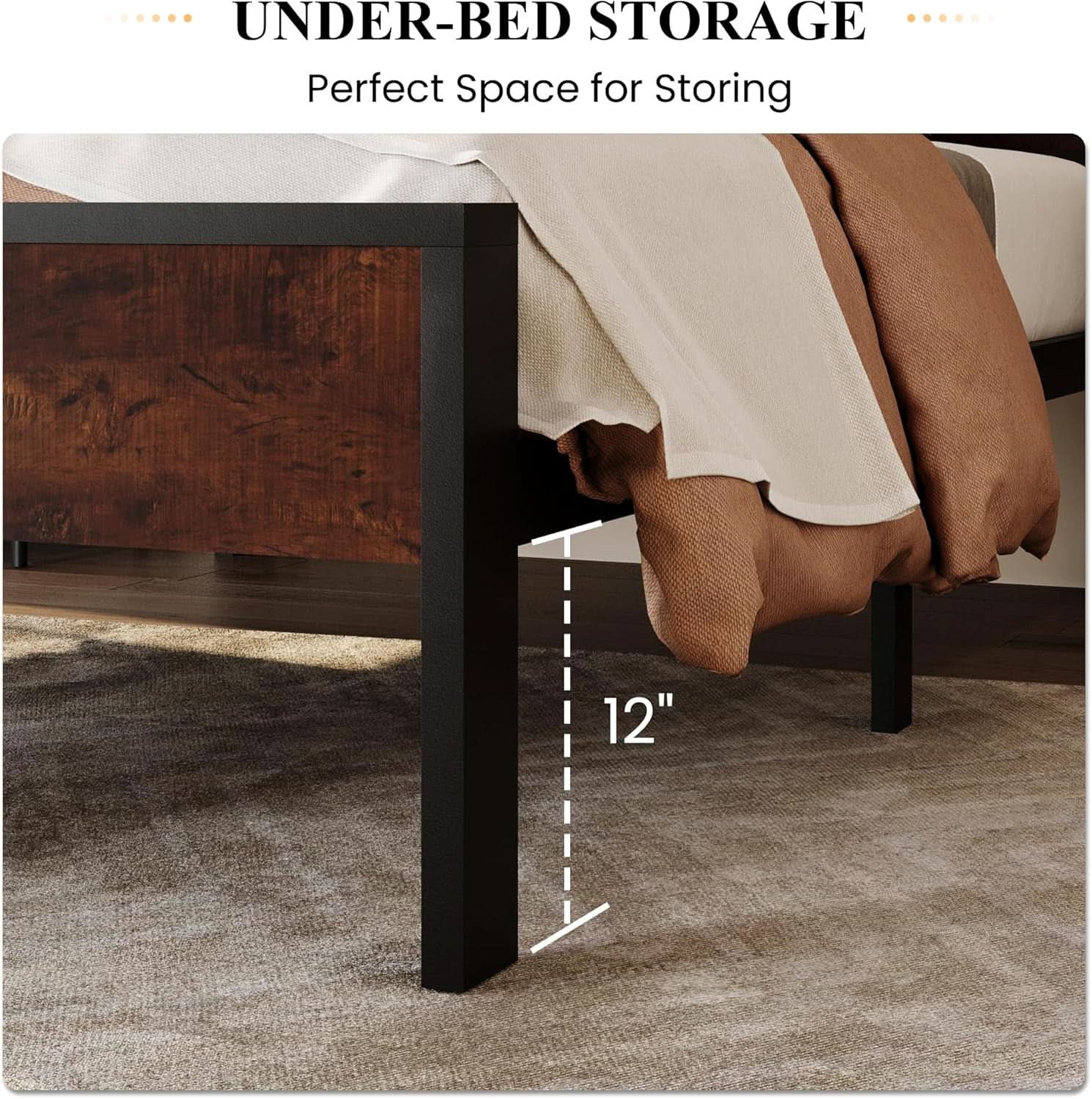Twin Platform Bed Frame With Under Bed Storage Industrial Style