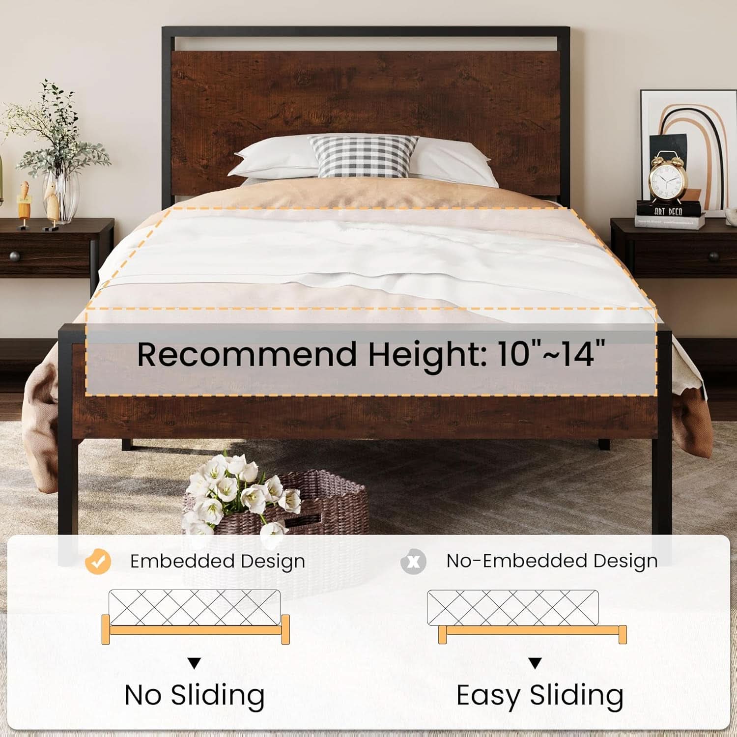 Twin Platform Bed Frame With Under Bed Storage Industrial Style