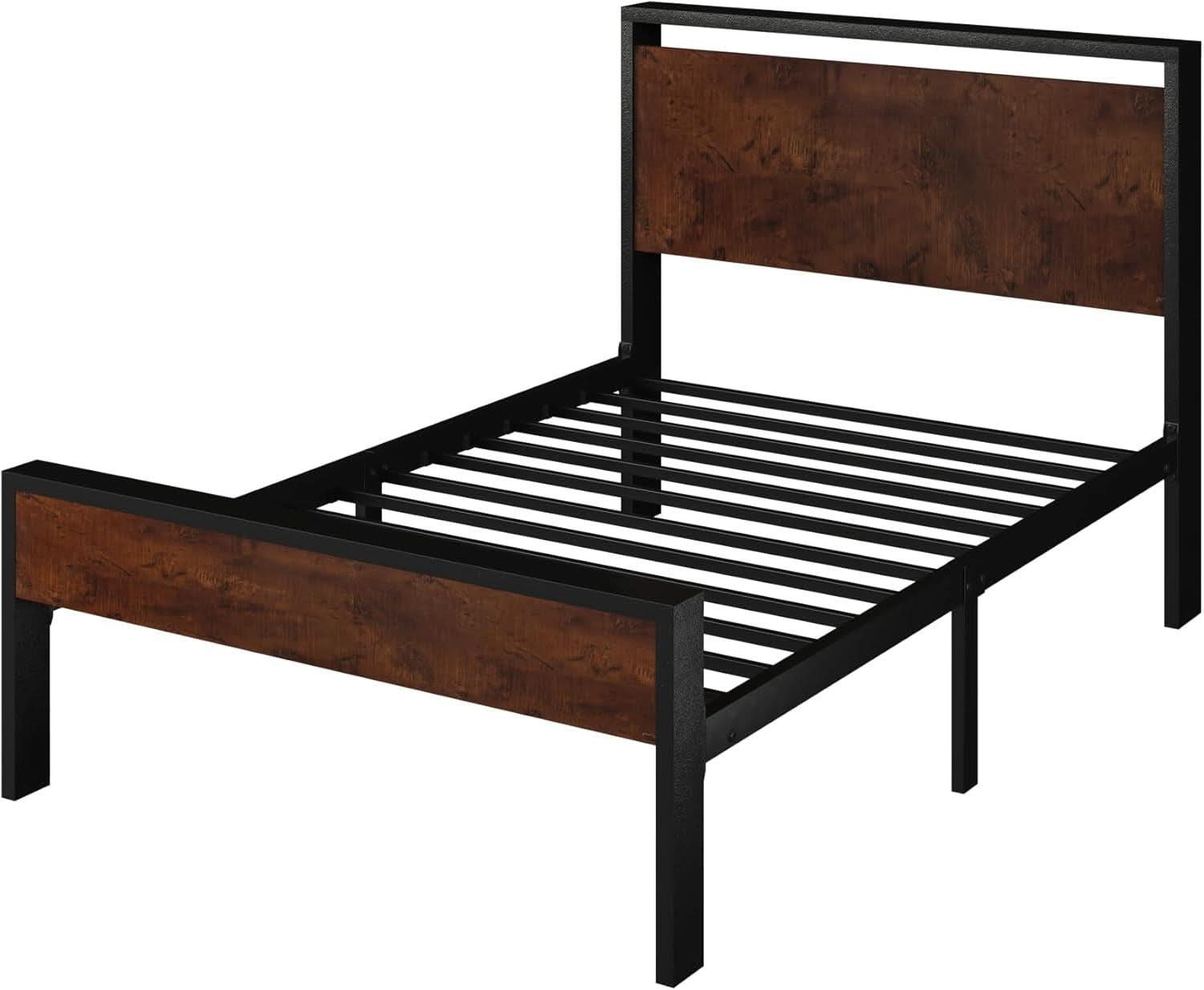 Twin Platform Bed Frame With Under Bed Storage Industrial Style