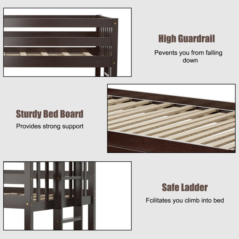 Twin Pull Out Bunk Bed With Trundle And Wooden Ladder