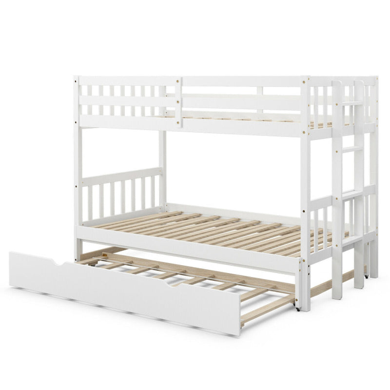 Twin Pull Out Bunk Bed With Trundle And Wooden Ladder