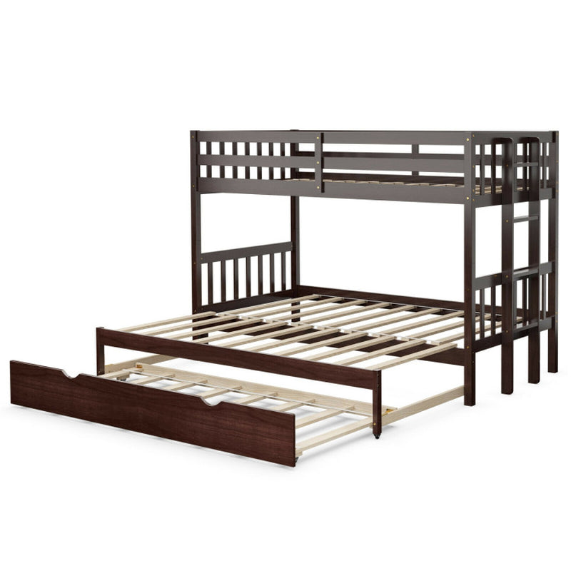 Twin Pull Out Bunk Bed With Trundle And Wooden Ladder