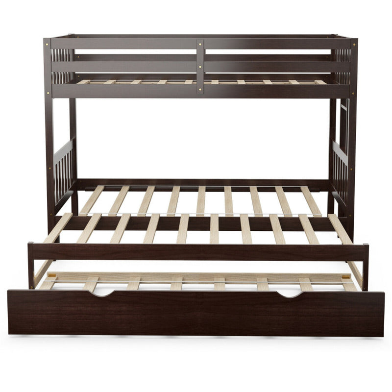 Twin Pull Out Bunk Bed With Trundle And Wooden Ladder