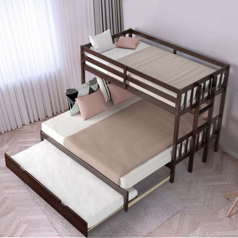 Twin Pull Out Bunk Bed With Trundle And Wooden Ladder