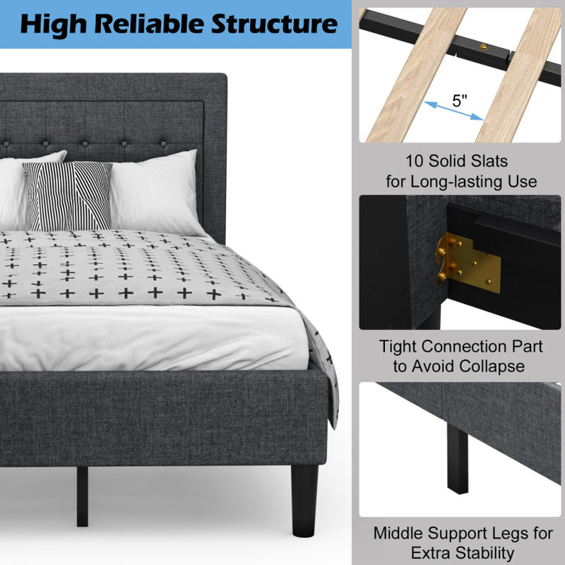 Twin Size Bed Frame Button Tufted Headboard Modern