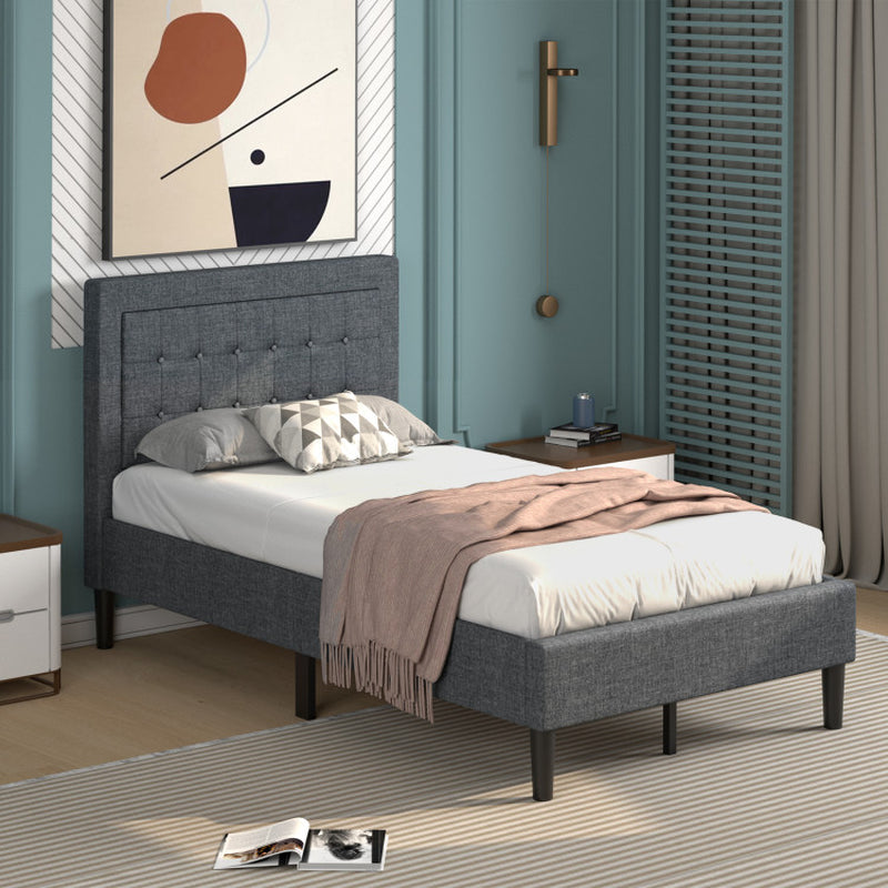 Twin Size Bed Frame Button Tufted Headboard Modern