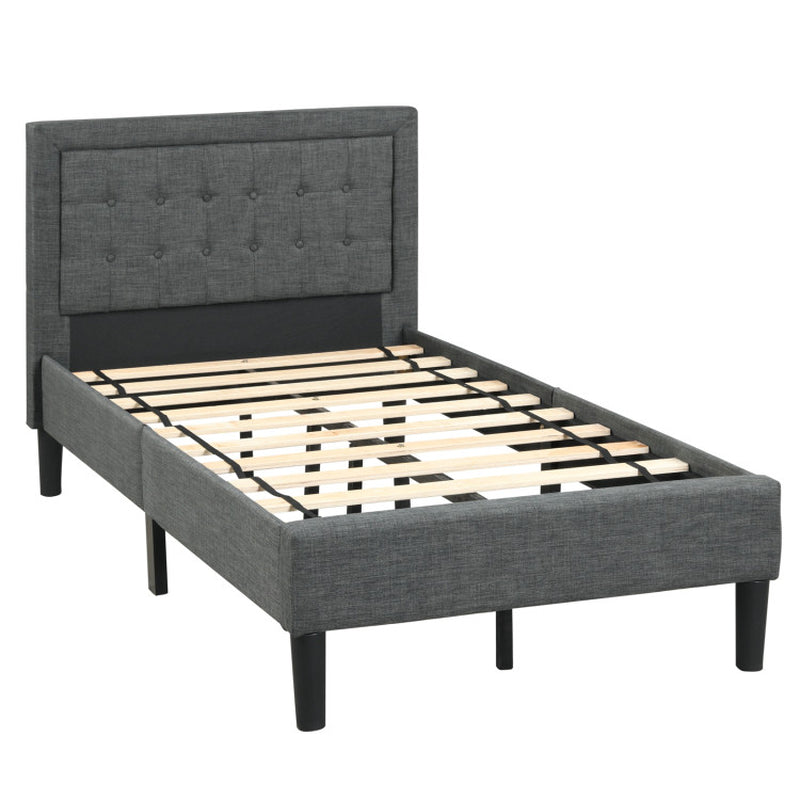 Twin Size Bed Frame Button Tufted Headboard Modern