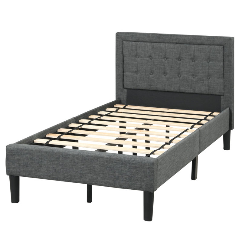 Twin Size Bed Frame Button Tufted Headboard Modern