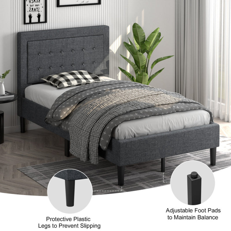 Twin Size Bed Frame Button Tufted Headboard Modern