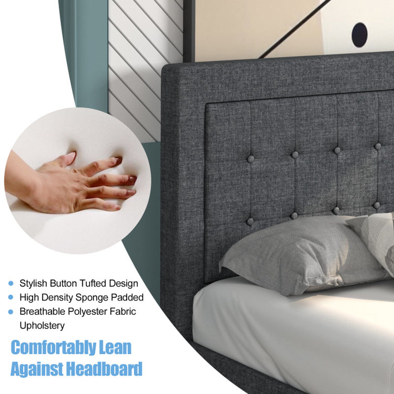 Twin Size Bed Frame Button Tufted Headboard Modern