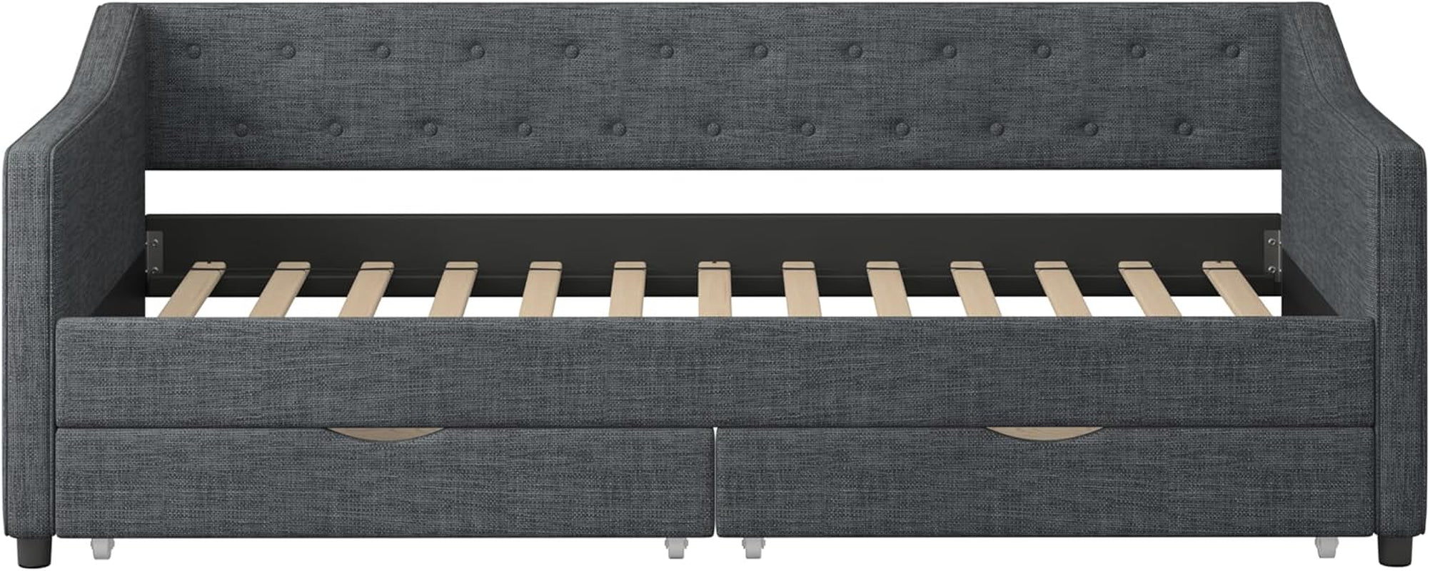 Twin Size Daybed In Dark Grey Linen With Two Drawers
